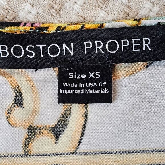 Boston Proper Ornate Scroll Floral D-Ring Gathered Front Flutter Sleeve Blouse - Picture 7 of 11